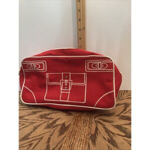 Clinique Red Canvas Makeup Cosmetic Bag Travel Case "Purse" 11" x 6" x 3" Zipped